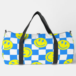 Bolso De Deporte Grande groovía de comprobación de cara azul feliz
