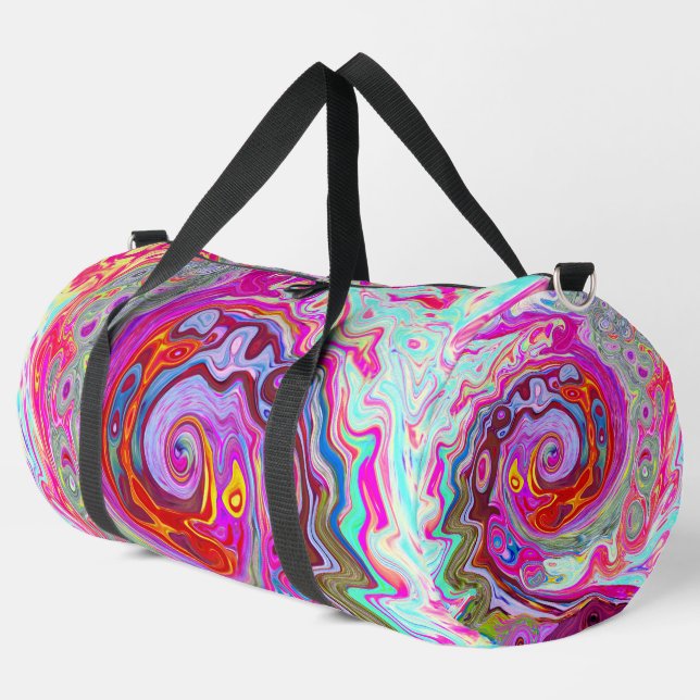 Bolso De Deporte Grande Groovy Resumen Retro Pink caliente y Blue Swirl (Esquina izquierda)