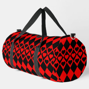 Bolso De Deporte Grande Harlequin rojo y negro con corazón