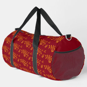 Bolso De Deporte Grande hojas de la rama de silueta naranja en rojo