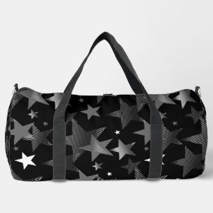 Bolso De Deporte Grande impresión de estrellas negras de color gris platea