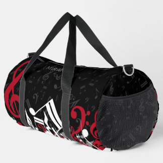 Bolso De Deporte Grande Jumble Music Notes Red Gray and White sobre el neg