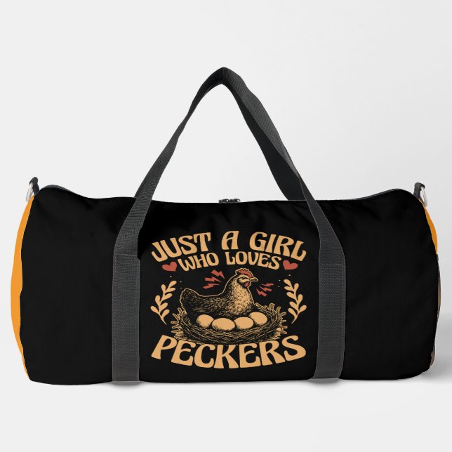 Bolso De Deporte Grande Just a Girl Who Loves Peckers" - Humorous Chicken (Anverso)