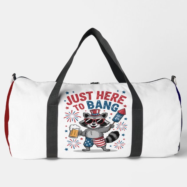 Bolso De Deporte Grande Just Here to Bang" - Patriotic Raccoon (Anverso)