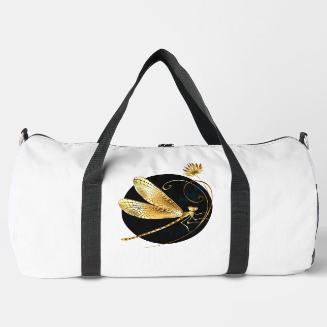 Bolso De Deporte Grande La libélula dorada en círculo negro (Anverso)