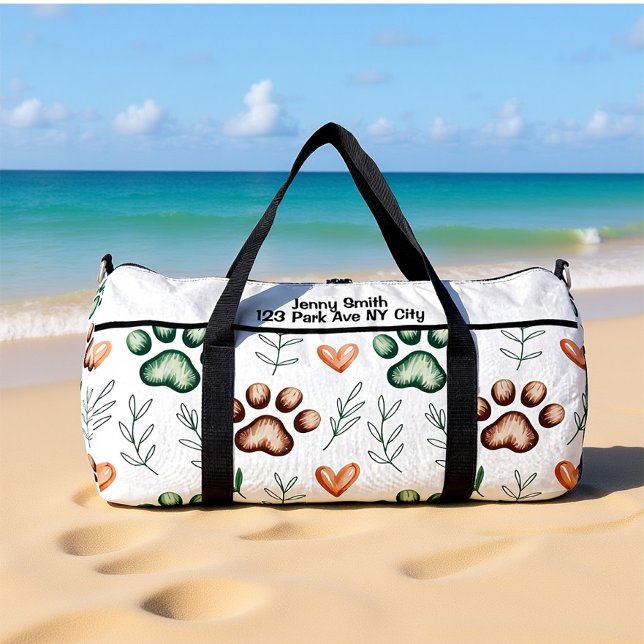 Bolso De Deporte Grande Leafy Paw Print Pet Travel Monogram Personalize (Subido por el creador)