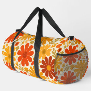 Bolso De Deporte Grande Lejano Alegre Retro Daisies Naranja Quemada Dorado