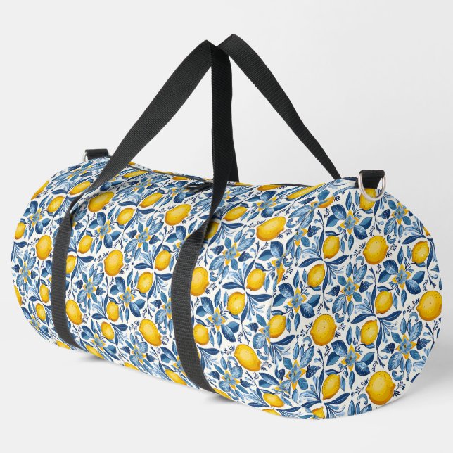 Bolso De Deporte Grande Lemon Botanical Blue and Yellow Summer Print (Esquina izquierda)