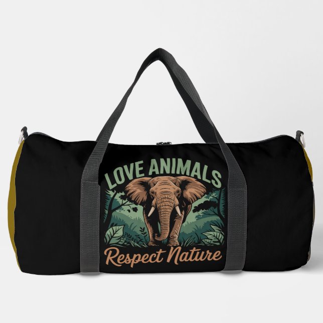 Bolso De Deporte Grande Love Animals Respect Nature Elephant (Anverso)