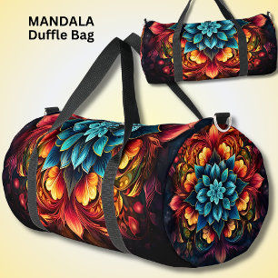 Bolso De Deporte Grande Luminoso y colorido Mandala Naranja rojo Aqua