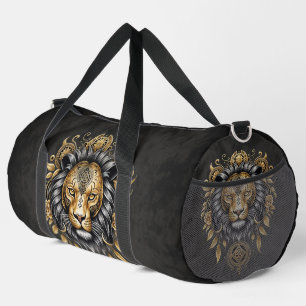 Bolso De Deporte Grande Majestuosa cabeza de león dorada con mané negro.