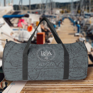 Bolso De Deporte Grande Mapa Monograma de Cuerda Náutica Gris