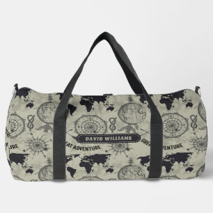 Bolso De Deporte Grande Mapa Mundial Brújula Globo Vintage Personalizado V