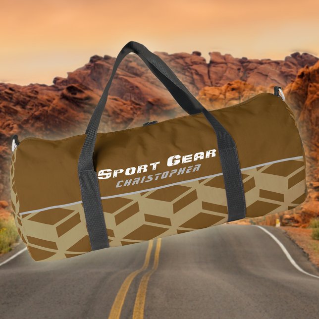 Bolso De Deporte Grande Marrón de patrón repetido moderno (Modern Sporting Duffel Bag. Great for outdoors activities.)