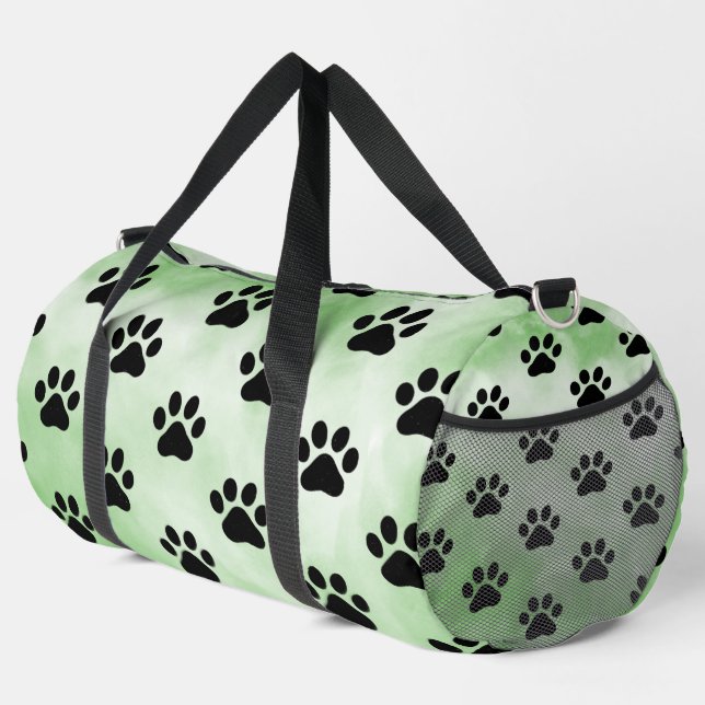 Bolso De Deporte Grande Mint Green Black Paw Print monogram personalize  (Esquina derecha)