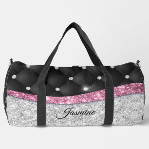 Bolso De Deporte Grande Moda giratoria purpurina plateado monograma rosa n