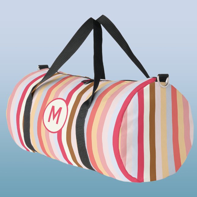 Bolso De Deporte Grande Moderno Monograma inicial Pastel Candy Stripe (Monogram initial circus stripe personalized duffel bag)