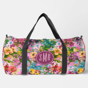 Bolso De Deporte Grande Monograma de patrón púrpura de color rosa floral