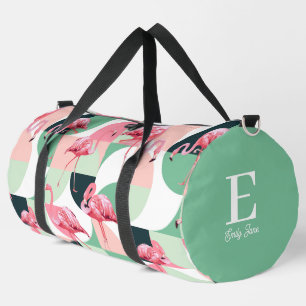 Bolso De Deporte Grande Monograma Flamingo rosa moderno Nombre de la Giron
