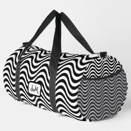 Bolso De Deporte Grande Monograma franjas onduladas blancas negras Psicode