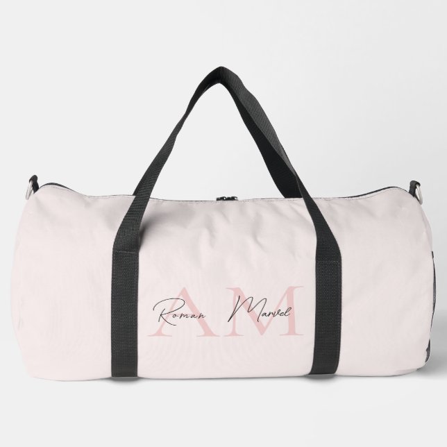 Bolso De Deporte Grande Monograma mínimo inicial y nombre Pastel rosa (Anverso)