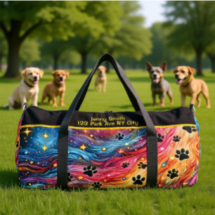 Bolso De Deporte Grande Monograma personalizable de huella de pata cósmica
