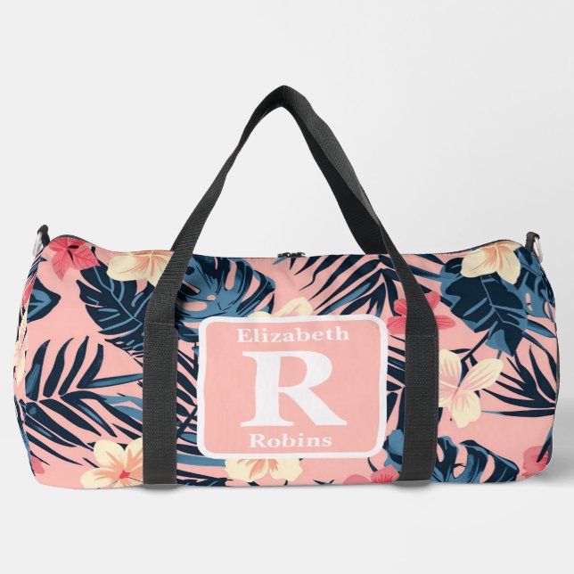 Bolso De Deporte Grande Monograma personalizado del hibisco rosa tropical (Anverso)
