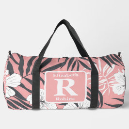 Bolso De Deporte Grande Monograma personalizado del hibisco rosa tropical