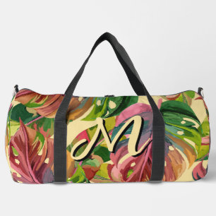 Bolso De Deporte Grande Monograma personalizado Hojas tropicales Colorido 