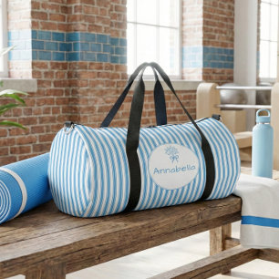 Bolso De Deporte Grande Monograma Preppy de Raya Blanca Azul Caprichoso