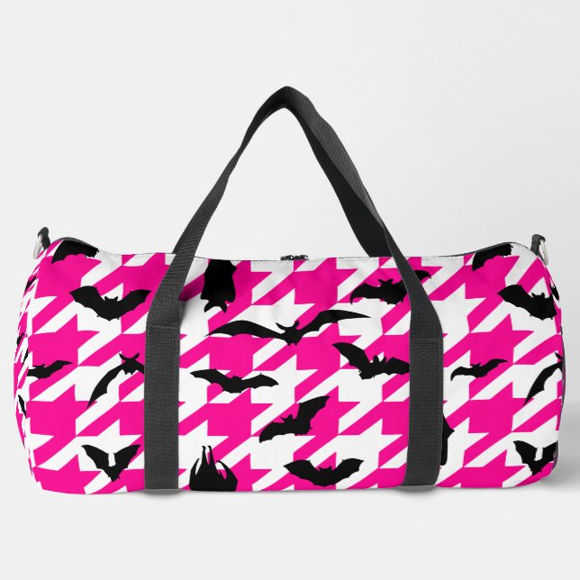 Bolso De Deporte Grande murciélagos negros de halloween rosados (Anverso)