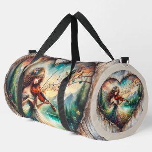 Bolso De Deporte Grande Música violín Chica de corazón rústico grande