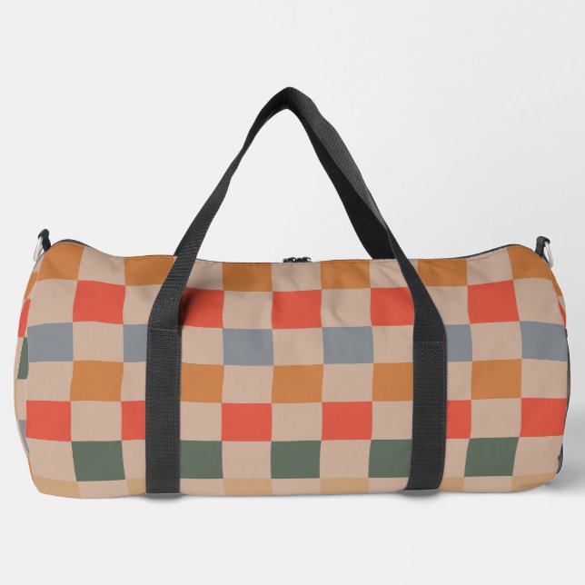 Bolso De Deporte Grande Naranja azul beige Brown Checkered Gingham Pattern (Anverso)