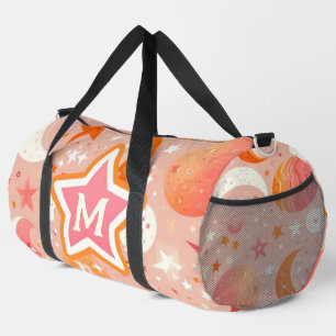 Bolso De Deporte Grande Naranja de los sueños celestes y monograma rosado