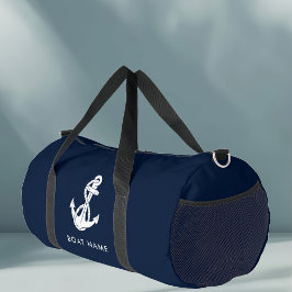 Bolso De Deporte Grande Nautical Anchor Naval Blue Boat Name Crew