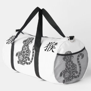 Bolso De Deporte Grande Negro, gris blanco, año del zodiaco chino mono