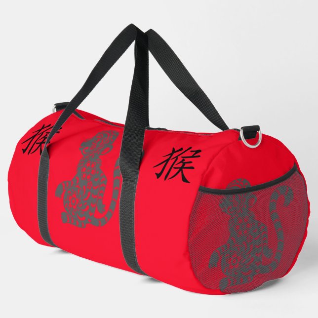 Bolso De Deporte Grande Negro, rojo, gris, año del zodiaco chino mono | (Esquina derecha)