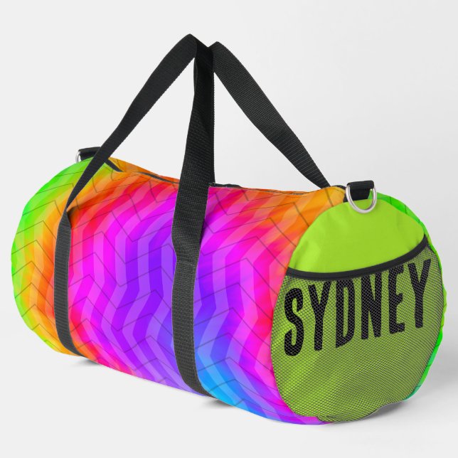 Bolso De Deporte Grande Neon Rainbow Herringbone (Esquina derecha)