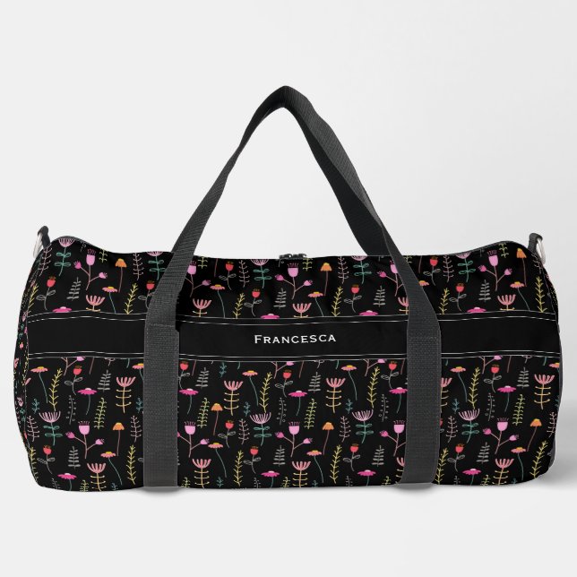 Bolso De Deporte Grande Neon Wildflowers, monograma personalizado (Anverso)