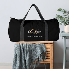 Bolso De Deporte Grande Nombre de las iniciales del monograma de oro negro