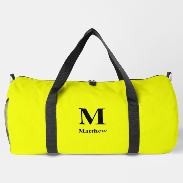Bolso De Deporte Grande Nombre de monograma personalizado amarillo (Reverso)