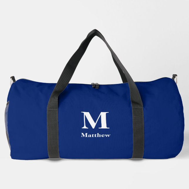 Bolso De Deporte Grande Nombre de monograma personalizado azul (Reverso)