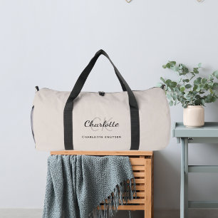 Bolso De Deporte Grande Nombre moderno de las iniciales en monograma gris 