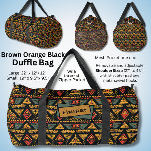 Bolso De Deporte Grande Nombre, Naranja negro rojo marrón abstracto geomét