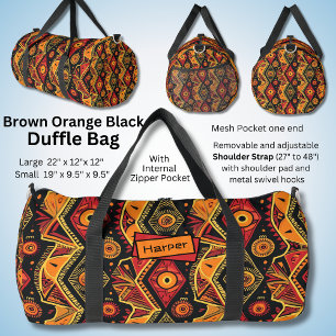 Bolso De Deporte Grande Nombre, Naranja negro rojo marrón abstracto geomét