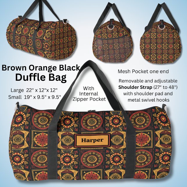 Bolso De Deporte Grande Nombre, Naranja negro rojo marrón abstracto geomét (Subido por el creador)