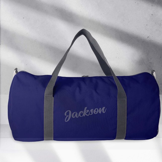 Bolso De Deporte Grande Nombre personal de Navy Blue (Simple Navy Blue Personalized Name Duffel Bag.)