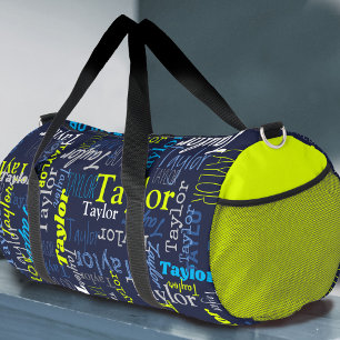 Bolso De Deporte Grande nombre personalizado de lima gris azul por todas p