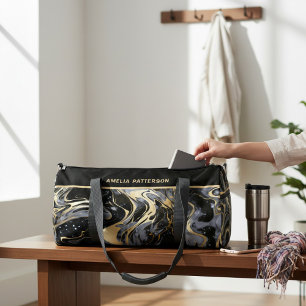 Bolso De Deporte Grande Nombre personalizado del patrón de mármol líquido