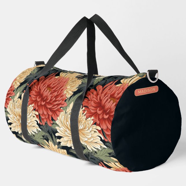 Bolso De Deporte Grande Nombre personalizado del patrón floral elegante (Esquina izquierda)